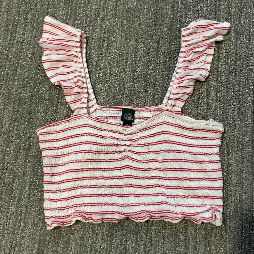 Smocked Red And White Cropped Top Size XS